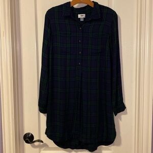 Old Navy Women’s Black Watch Plaid Long Sleeve Tshirt Dress Size Medium NWOT